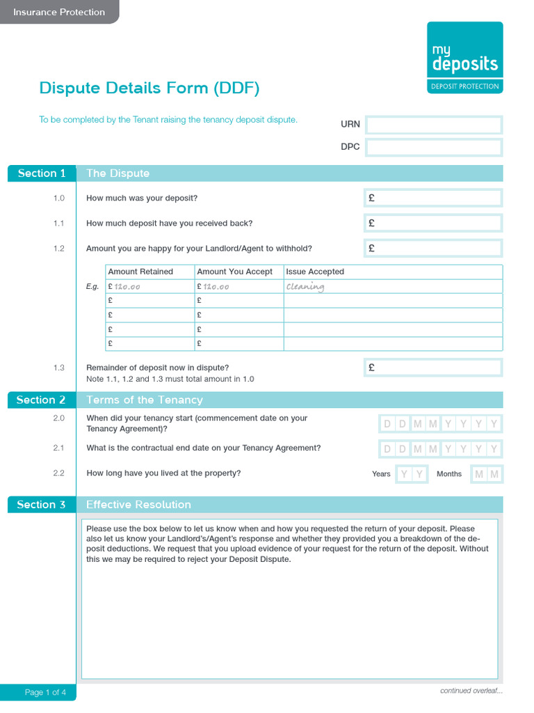 Dispute Details Form (DDF) | PDF | Landlord | Lease