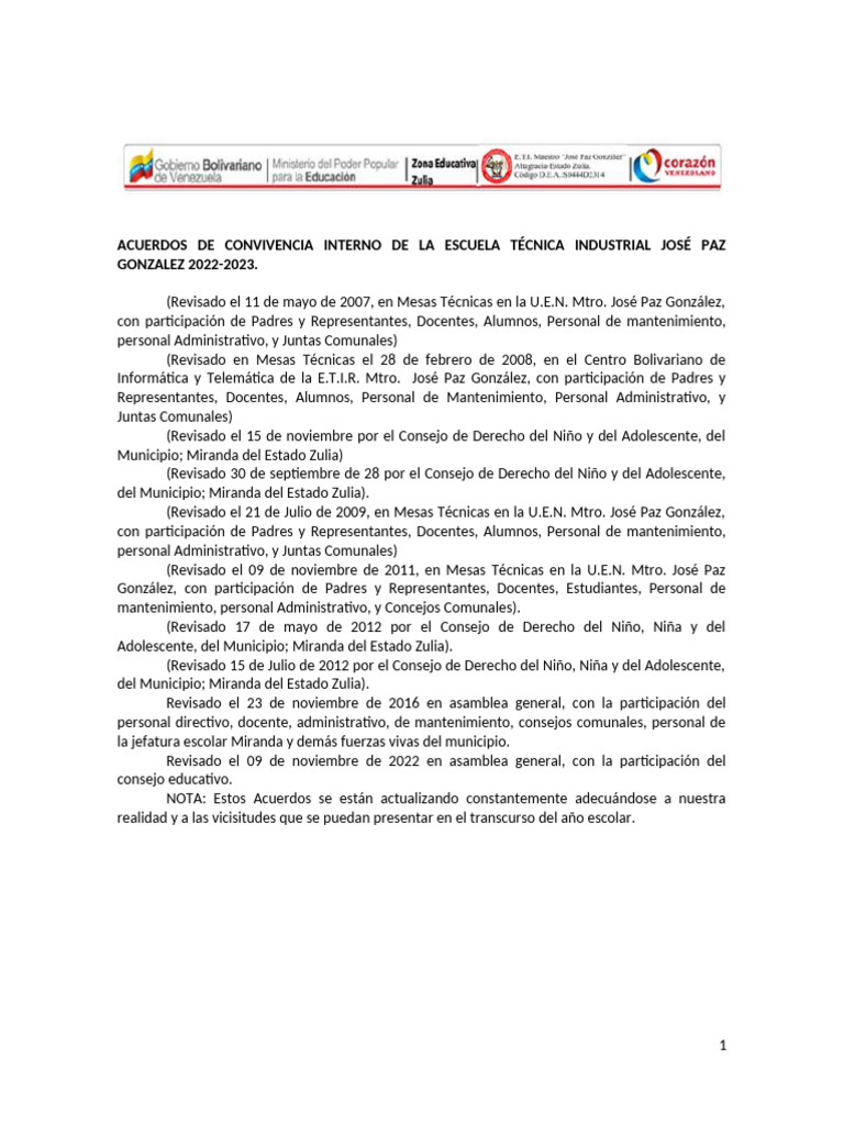 Acuerdos de Convivencia Escolar 2023 | PDF | Institución | Maestros