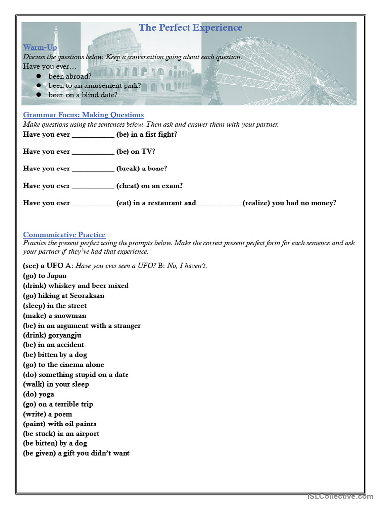 Perfect Experience: Present Perfect Practice | PDF | Language Mechanics ...