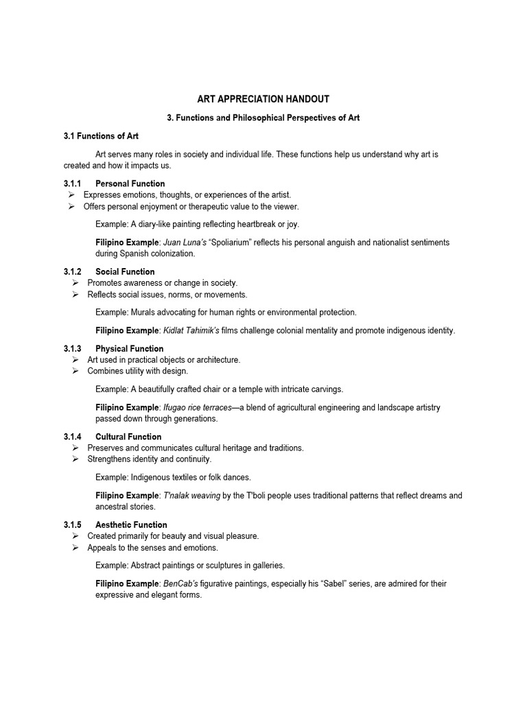 Functions and Philosophy of Art | PDF | Paintings | Philippines