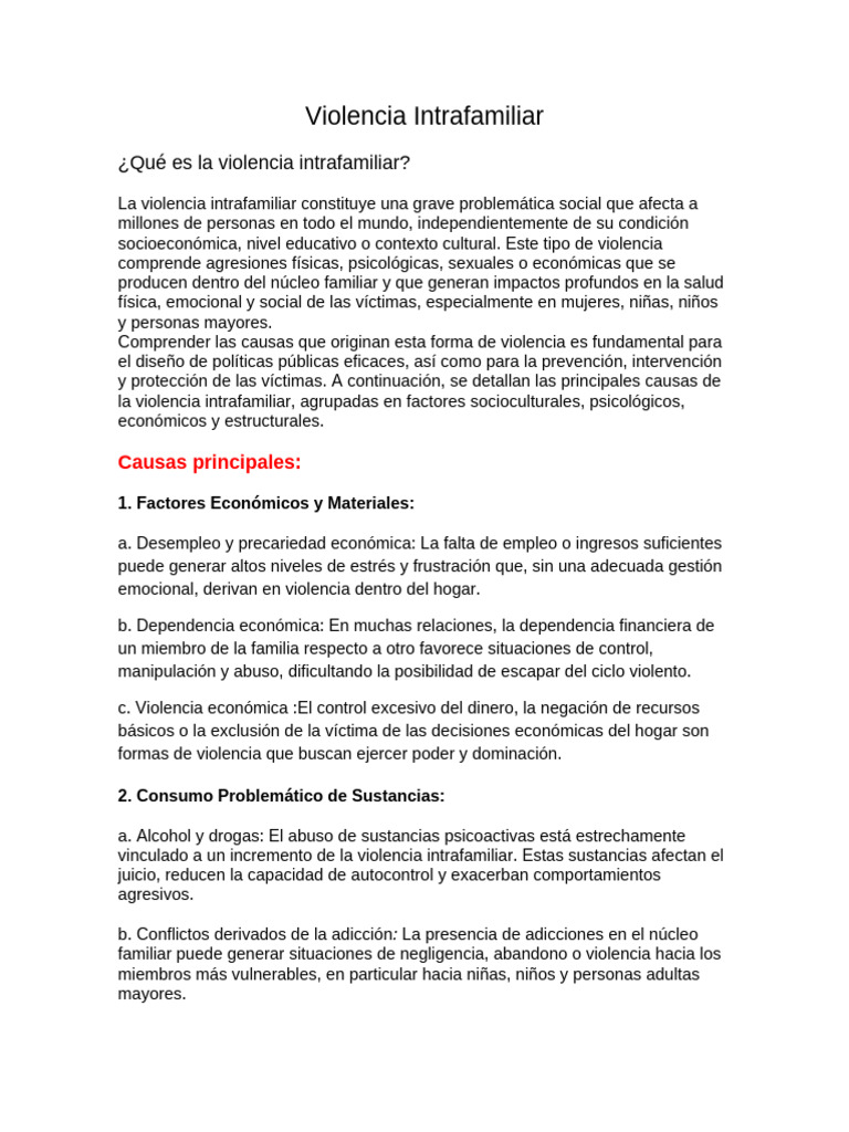 Causas de la Violencia Intrafamiliar | PDF | Violencia | Violencia ...