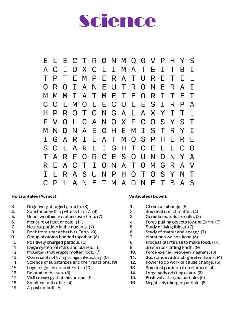 Science Crossword Puzzle Clues | PDF