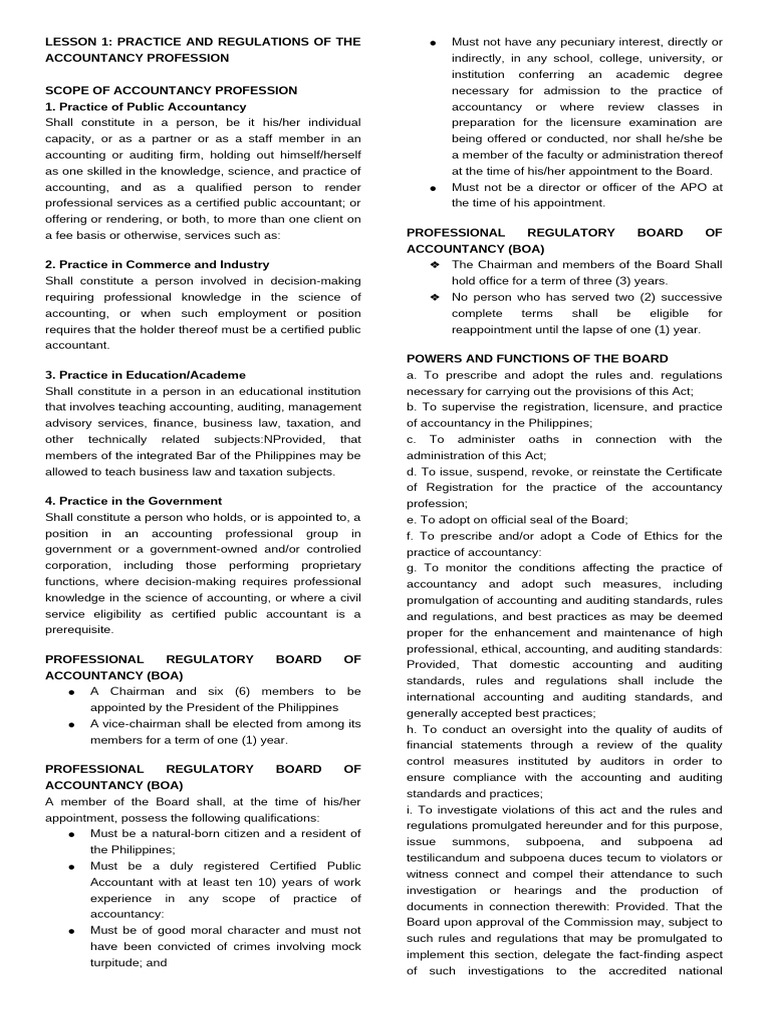 Accountancy Practice and Regulations Guide | PDF | Certified Public ...
