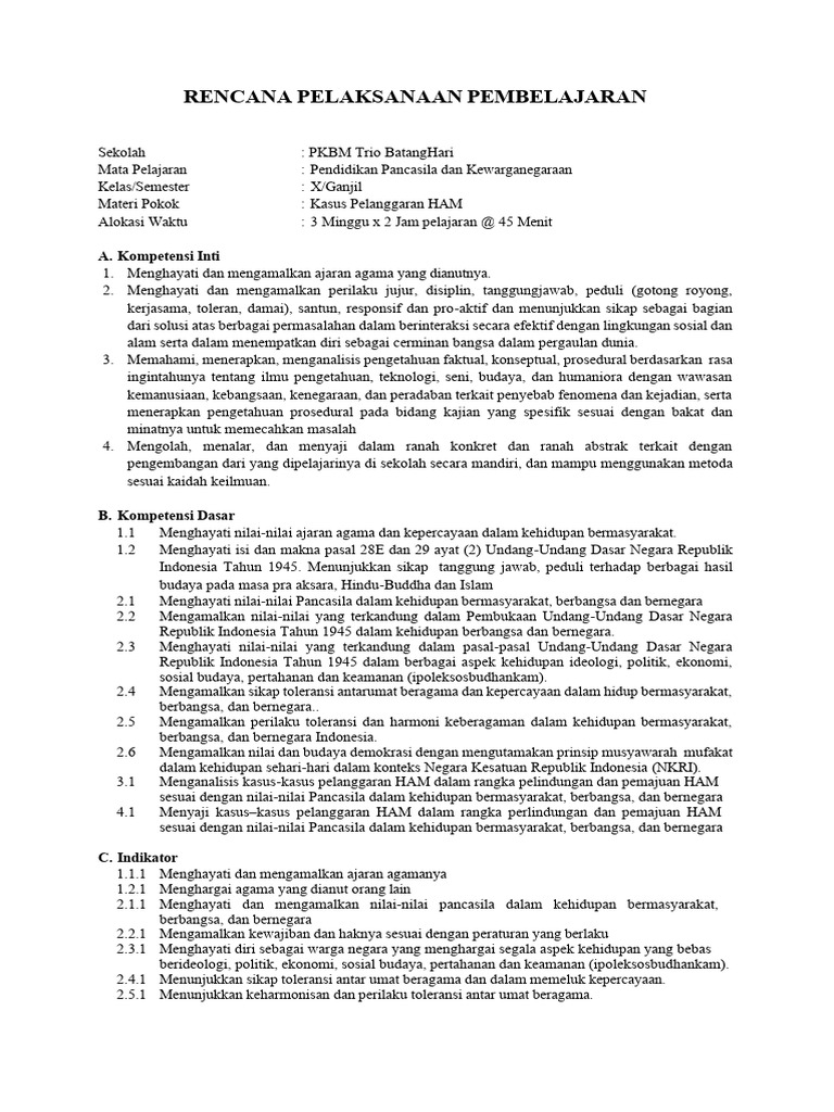 RPP PKN Kelas X | PDF