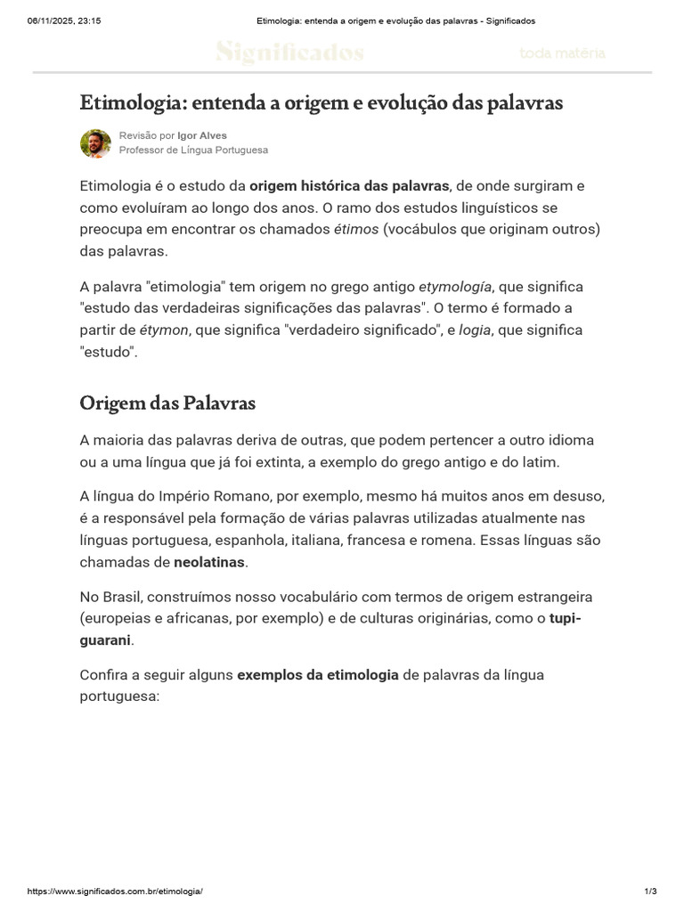 Etimologia: Origem das Palavras | PDF | Latim | Palavra