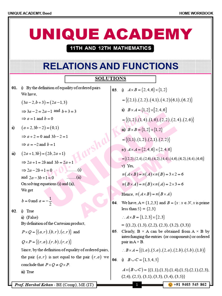02 Relations and Functions Solution 251017 153429 | PDF | Rational ...