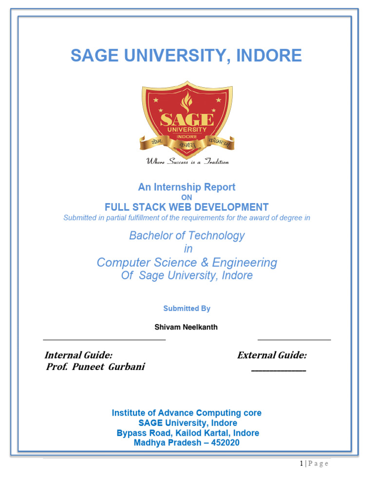 Full Stack Web Development Internship Report | PDF | World Wide Web ...