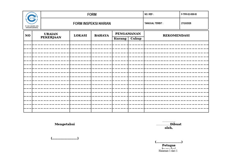 Form Inspeksi Harian PT. CCIC Jakarta | PDF