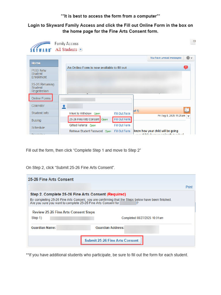 Family Access - Fine Arts Consent | PDF