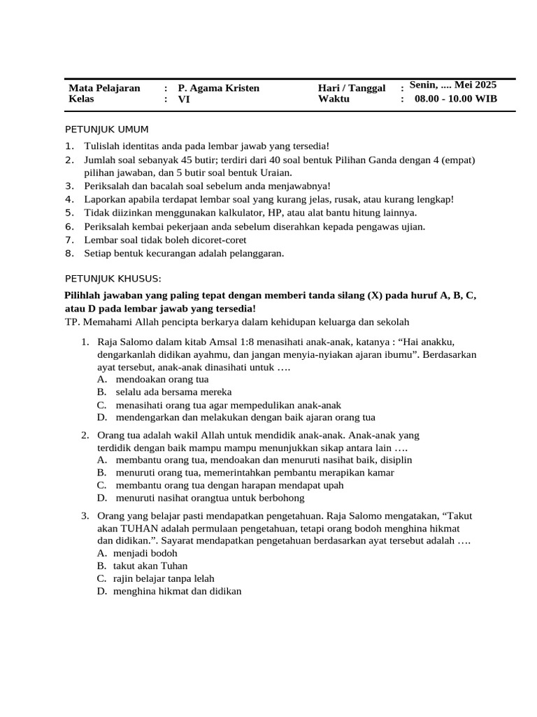 SOAL ASAF SDN BAT 2 | PDF