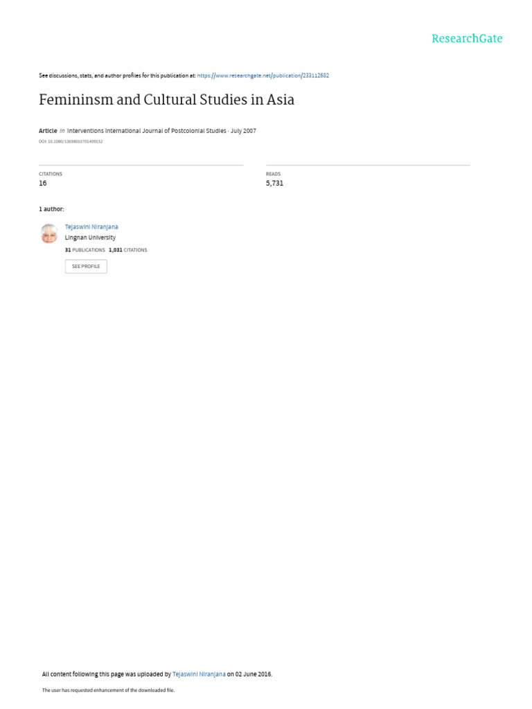 Femininsm and Cultural Studies in Asia | PDF | Feminism | Gender Studies