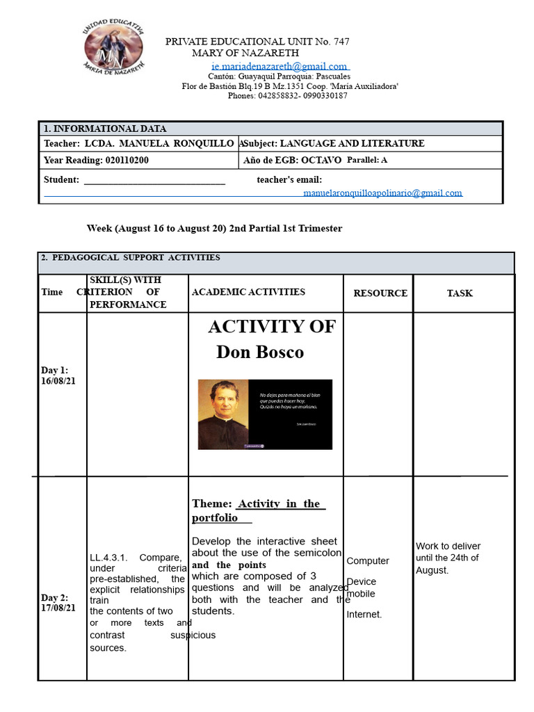 Planning For Eighth Grade 1 Language and Literature | PDF | Internet ...