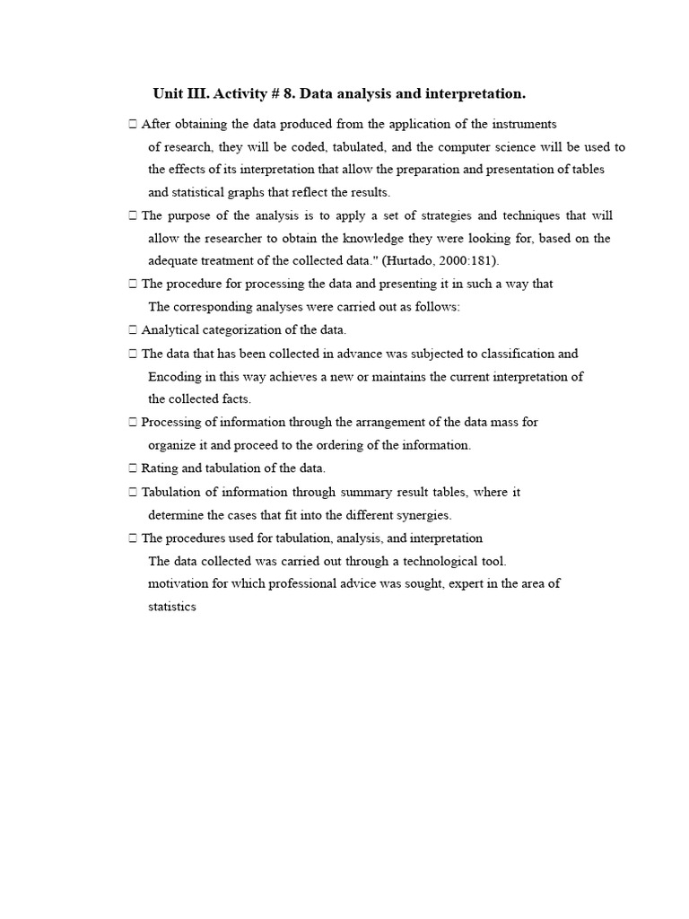 Unit III. Activity # 8. Data Analysis and Interpretation | PDF