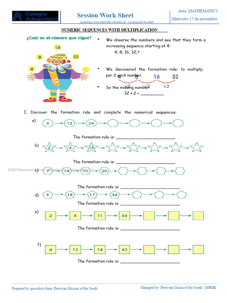 Numeric Sequences Multiplication Worksheet | PDF | Discrete Mathematics ...
