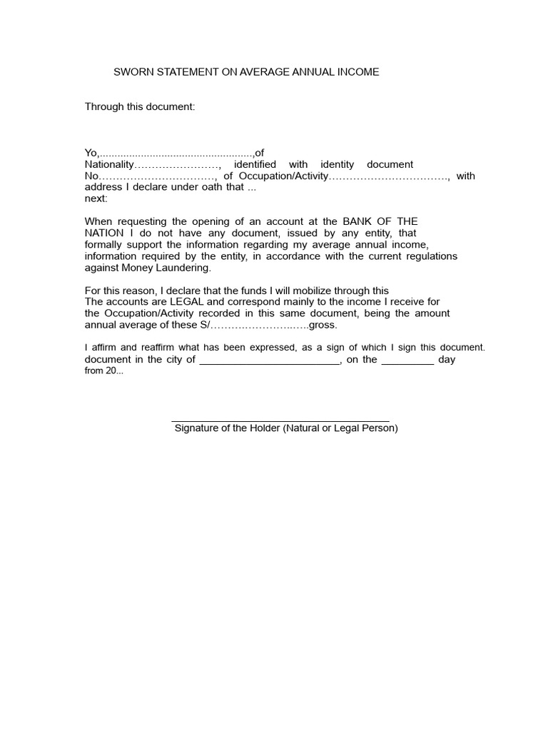 Sworn Statement of Average Income | PDF