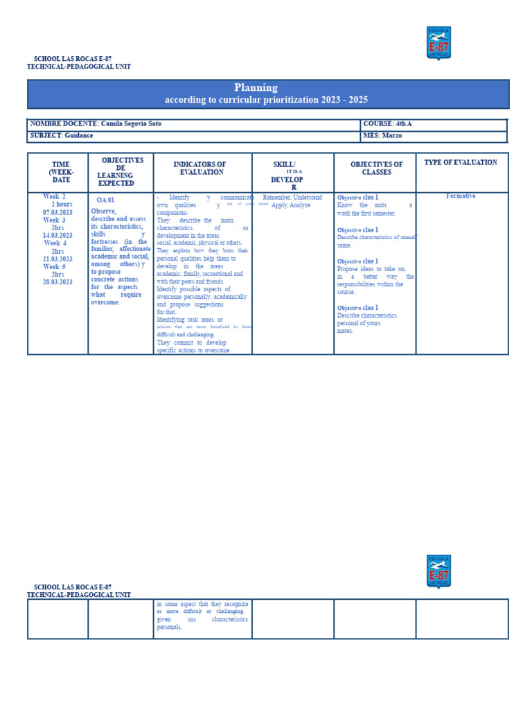 2023-2025 Guidance Planning for 4th A | PDF | Curriculum | Learning