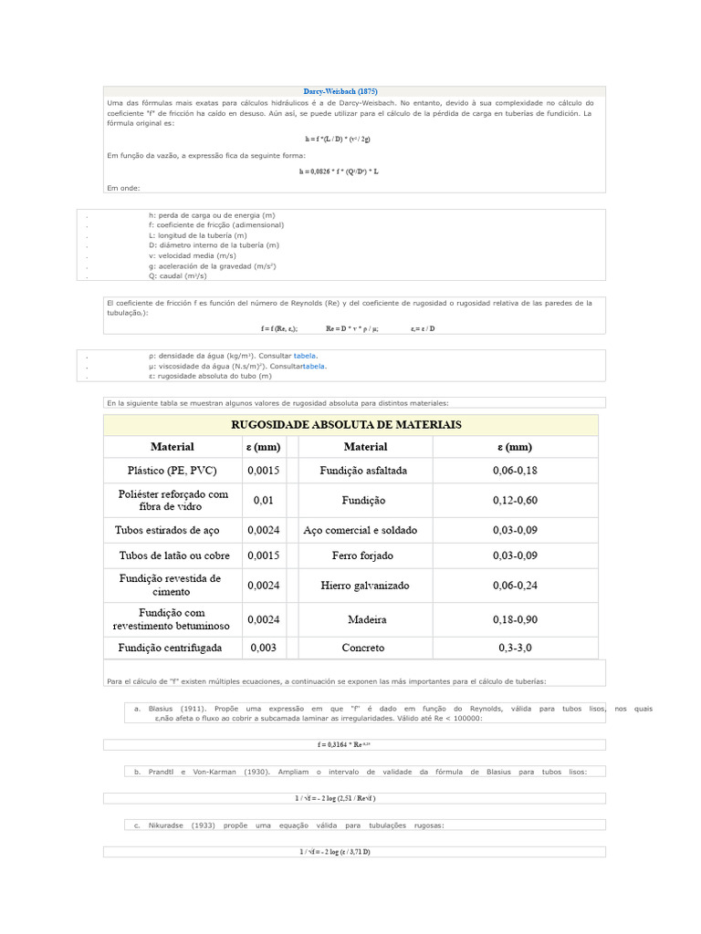 168967429-Tabelas-Coefficiente de Rugosidade | PDF | Coeficiente de ...