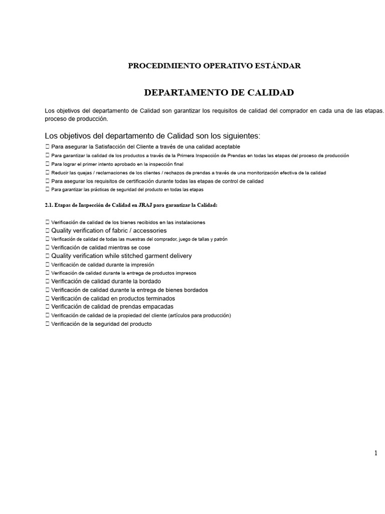 Procedimiento de Aseguramiento de Calidad | PDF | Calidad (comercial ...