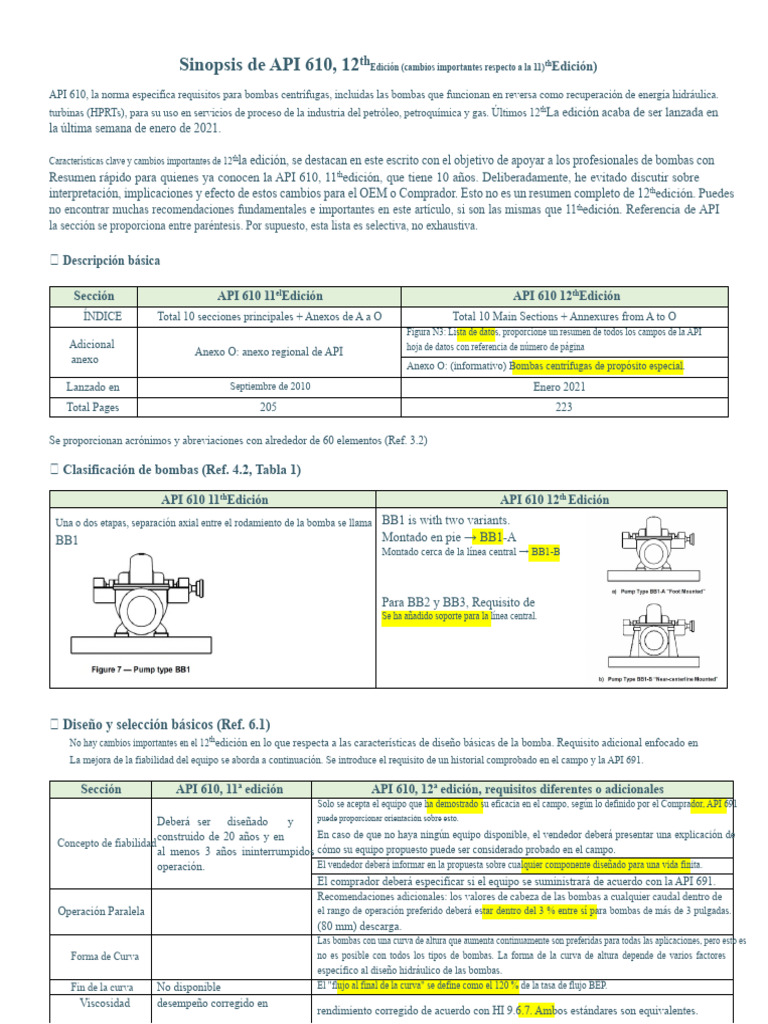 Cambios Clave en API 610, 12ª Edición | PDF | Ingeniería mecánica