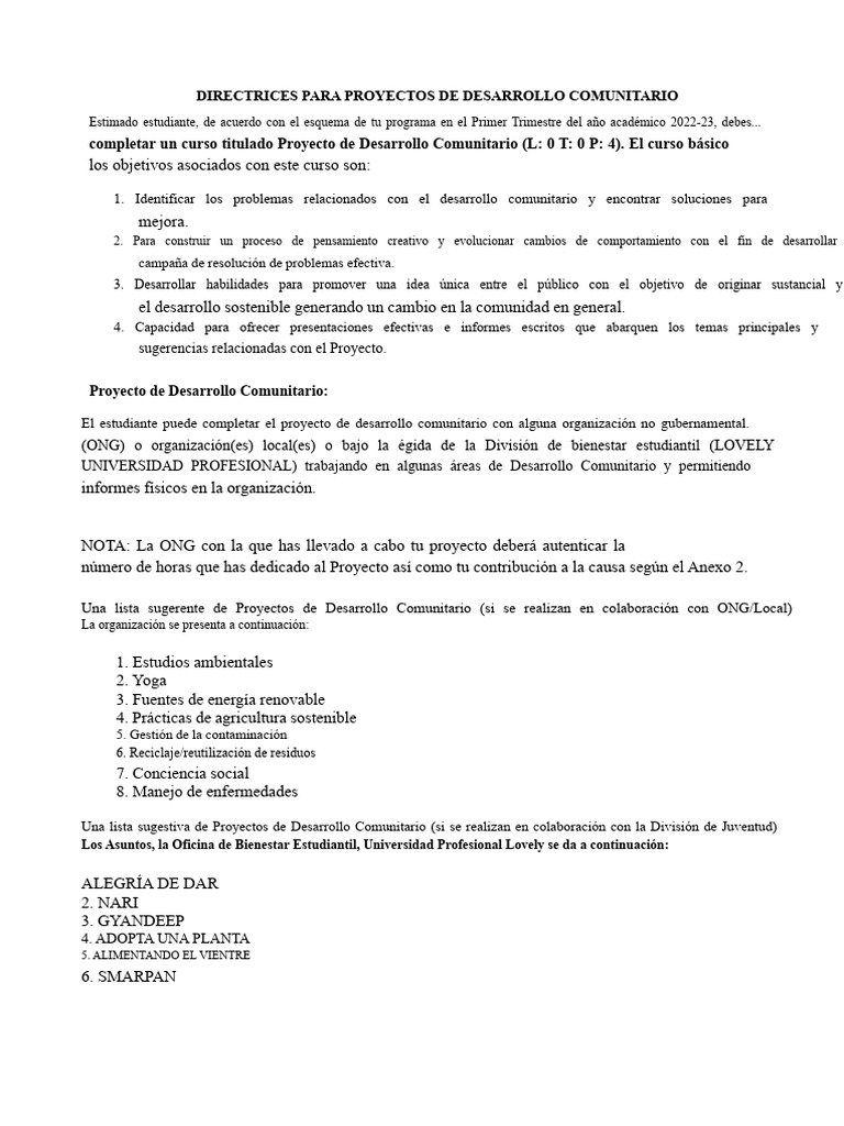 106917_2_DIRECTRICES PARA PROYECTOS DE DESARROLLO COMUNITARIO | PDF ...