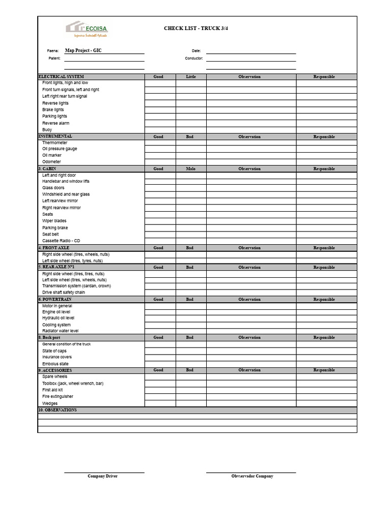 Truck 3/4 Inspection Checklist | PDF