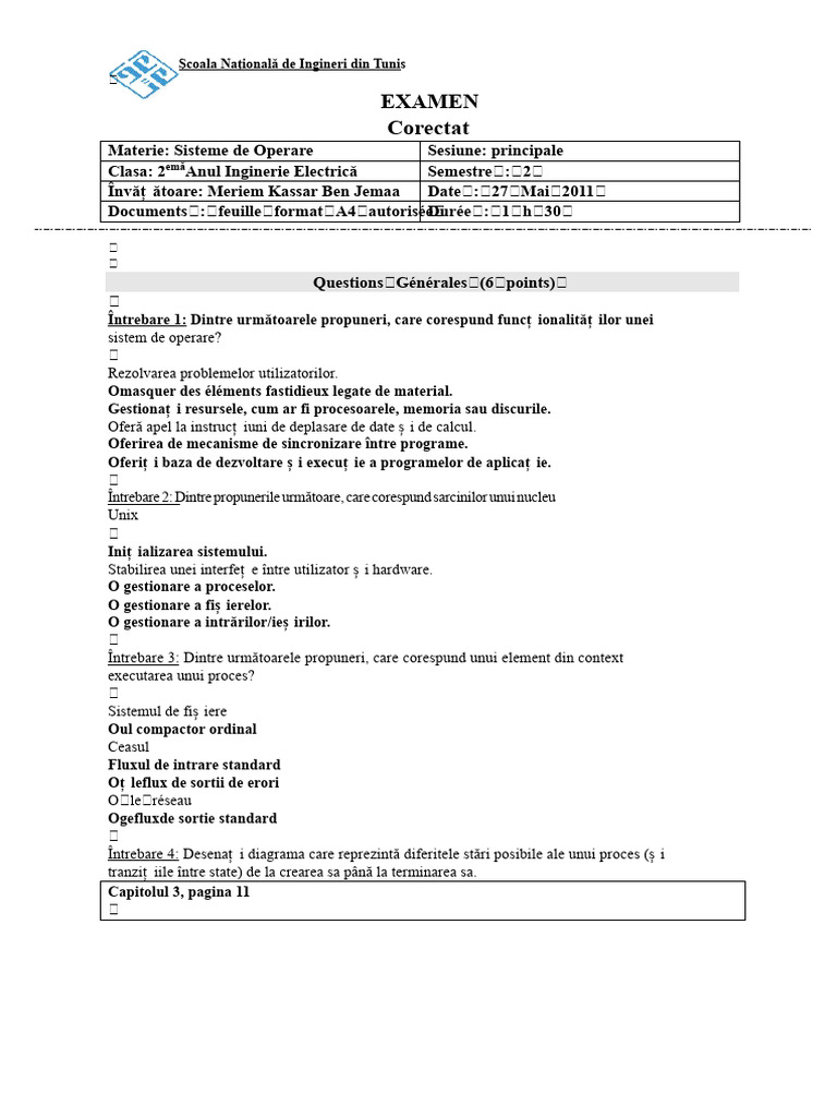 Examen de Sistem de Operare Linux - Corect | PDF