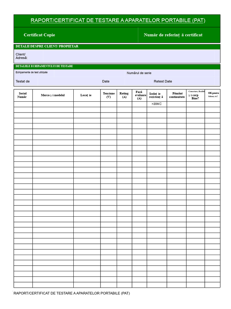Certificat de Testare PAT | PDF