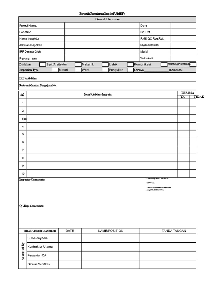 Formulir Permintaan Inspeksi Proyek | PDF