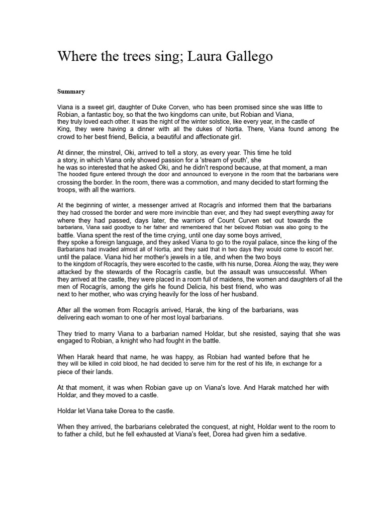 Where The Trees Sing Summary - Part 1 | PDF