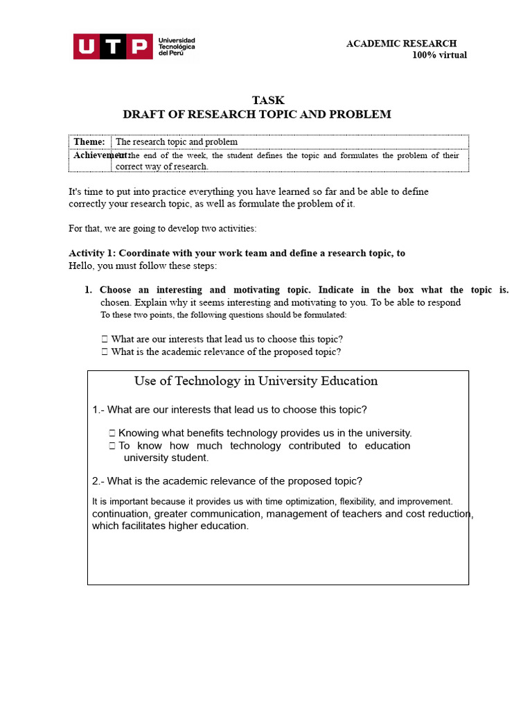 S2 - Task - Draft of The Research Topic and Problem | PDF | Procedural ...
