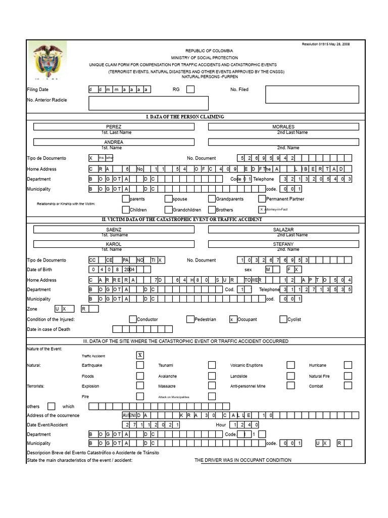 Unique Claim Form for Traffic Accidents | PDF