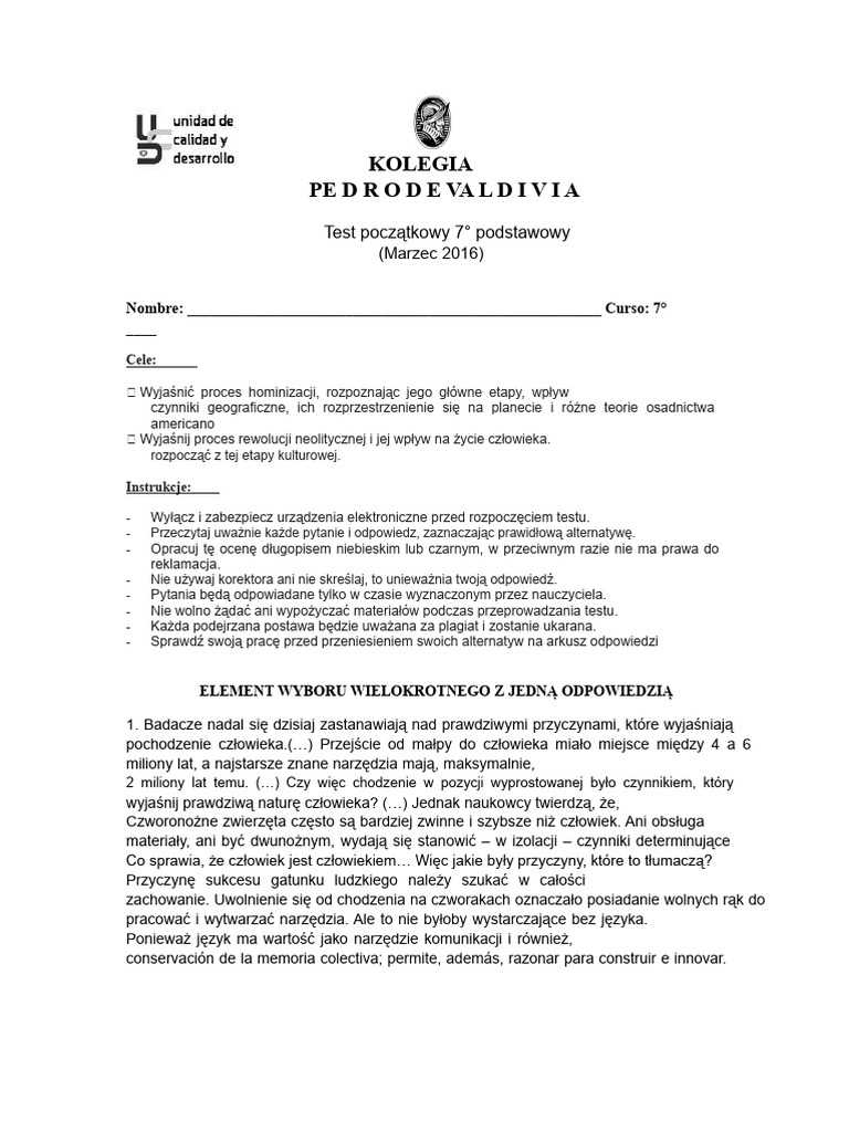 Test 7 Klasy | PDF