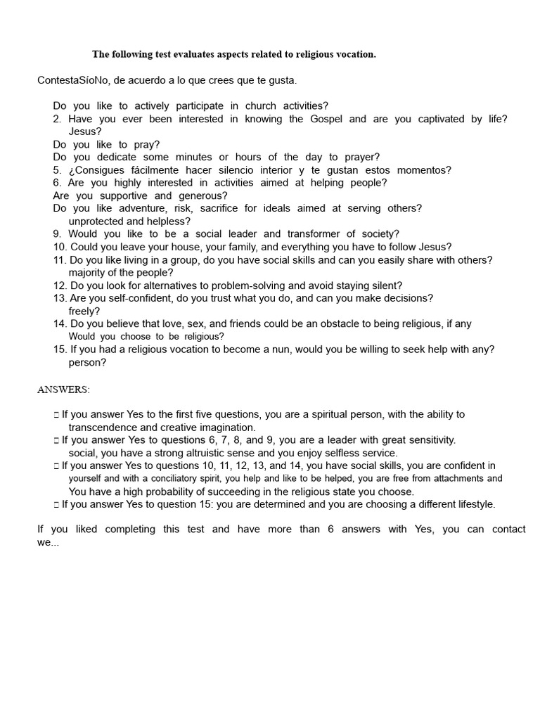 Vocational Discernment Test | PDF