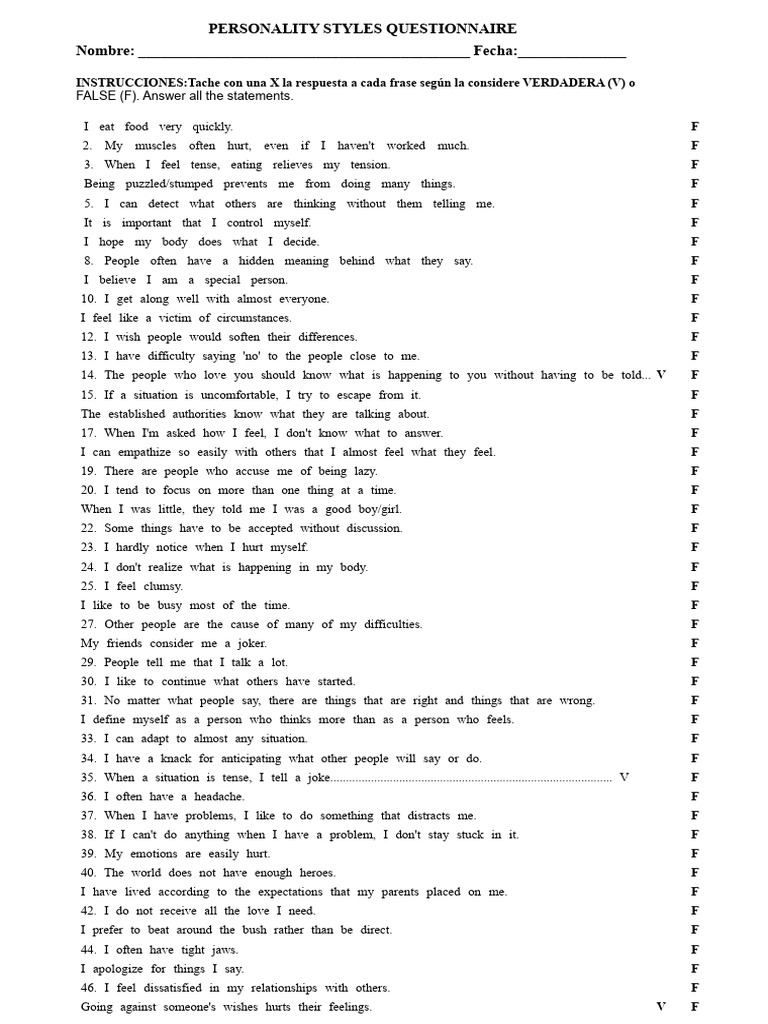 Personality Styles Questionnaire | PDF | Feeling | Emotions