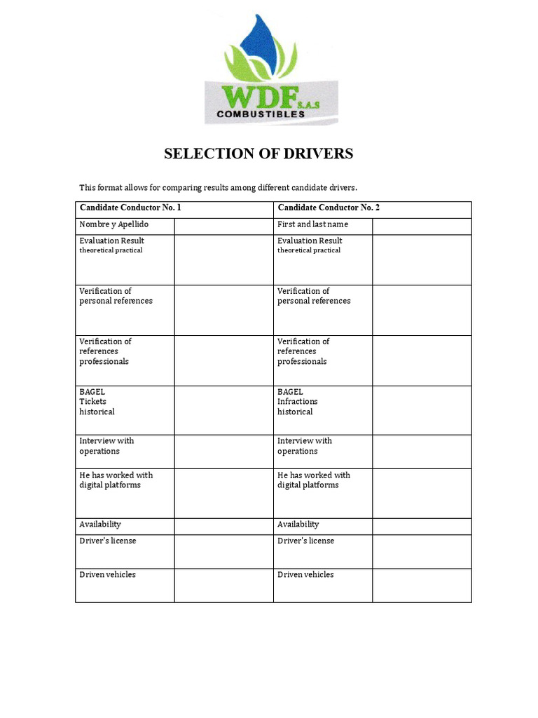 Driver Selection Evaluation Criteria | PDF
