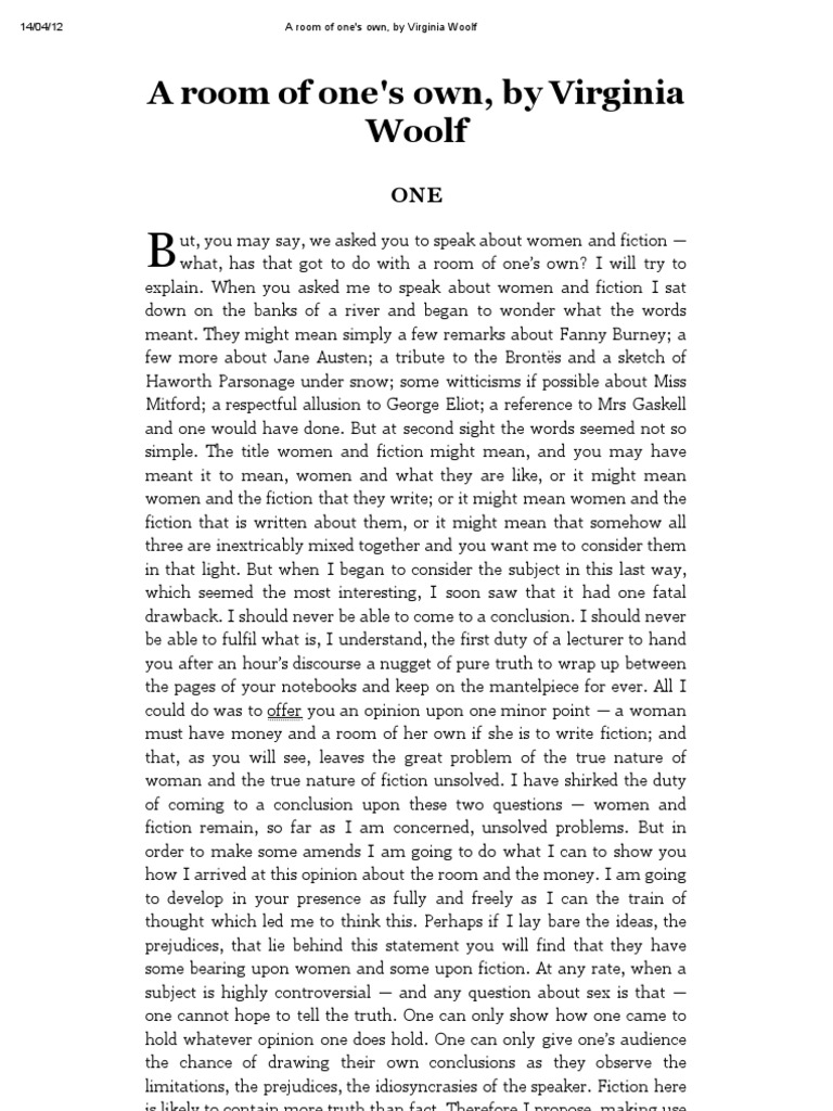 Woolf A Room Of Ones Own Pdf