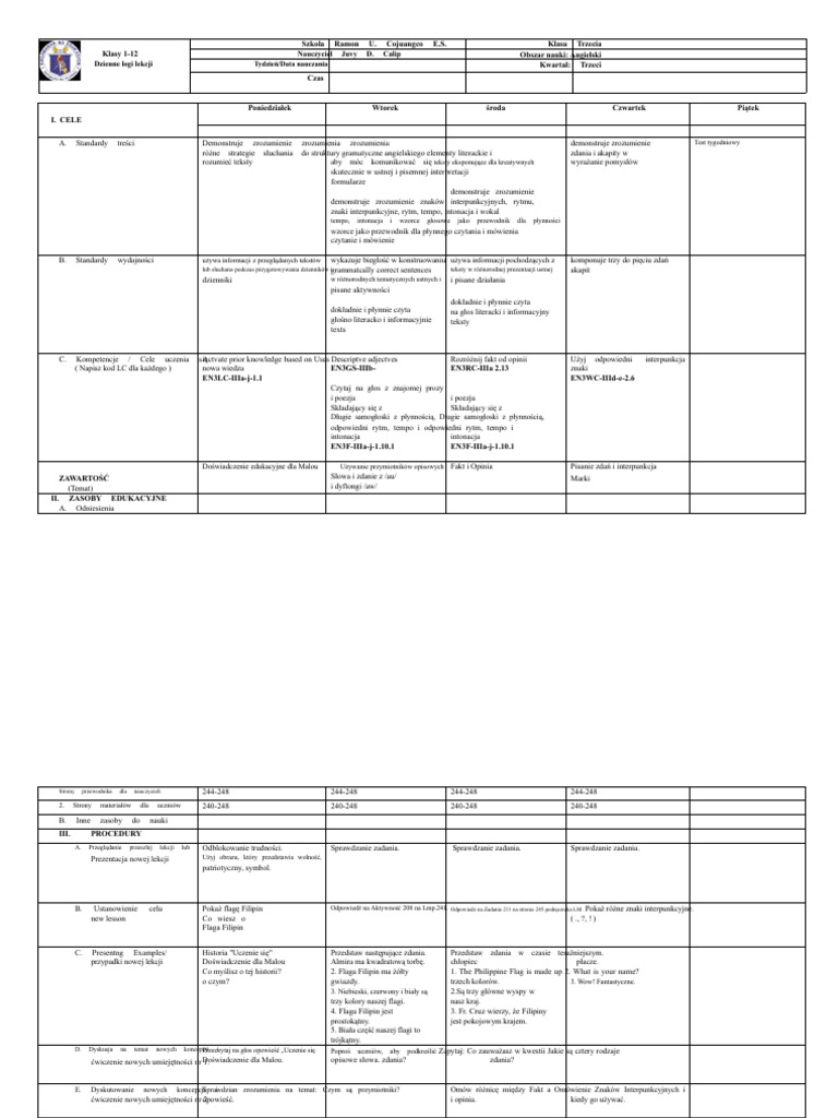 ENG Klasa 3 DLL, Q3 Tydzień 3 | PDF