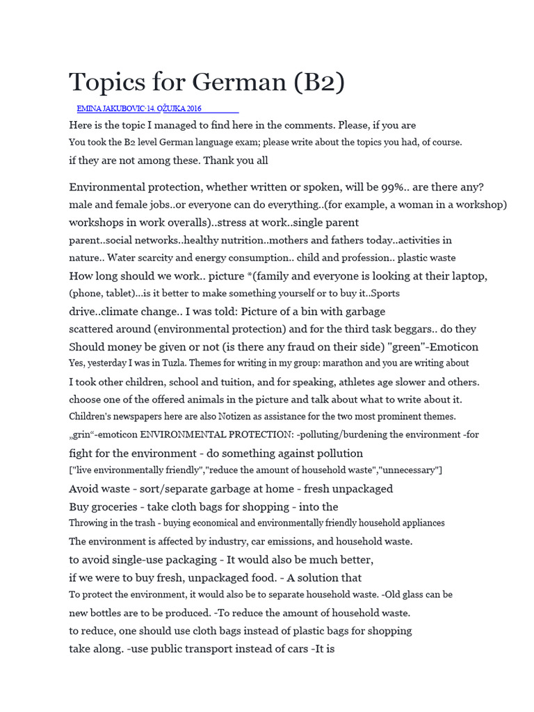 B2 German Exam Topic Ideas | PDF | Municipal Solid Waste | Waste
