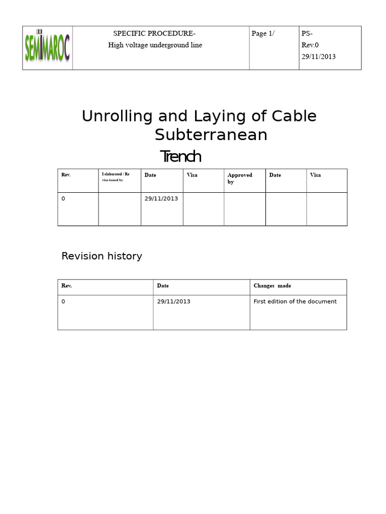 High Voltage Cable Laying Procedure | PDF | Emergency Evacuation | High ...