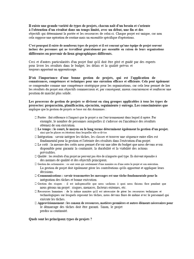 Types de projets et gestion efficace | PDF | Gestion de projet | Investir