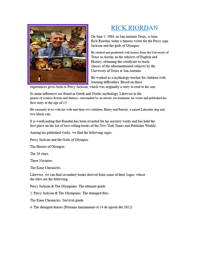 Rick Riordan: Author Biography and Life | PDF