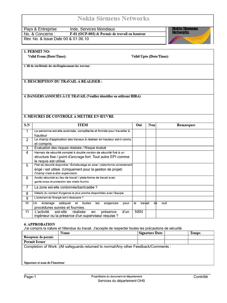 Permis de Travail en Hauteur | PDF | Sécurité