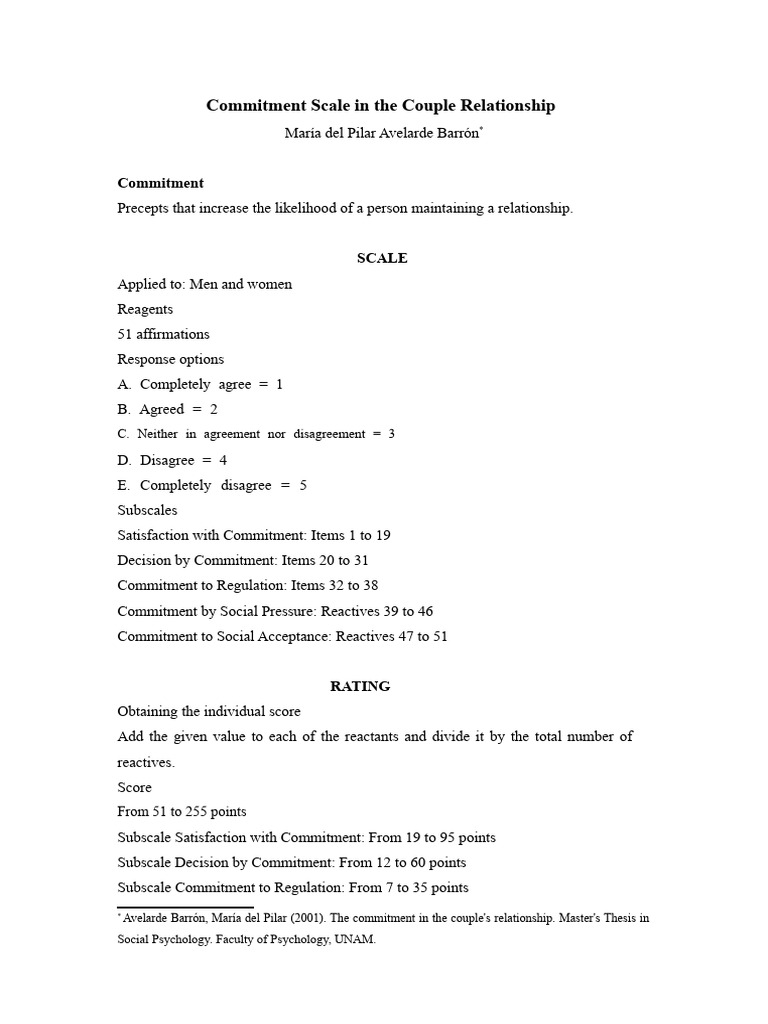 Commitment Scale for Couples | PDF | Psychological Concepts ...