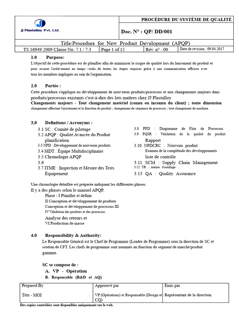 1 & 6. Procédure de Développement de Nouveaux Produits | PDF ...