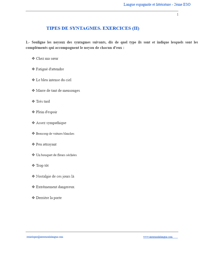 Analyse des syntagmes en espagnol | PDF