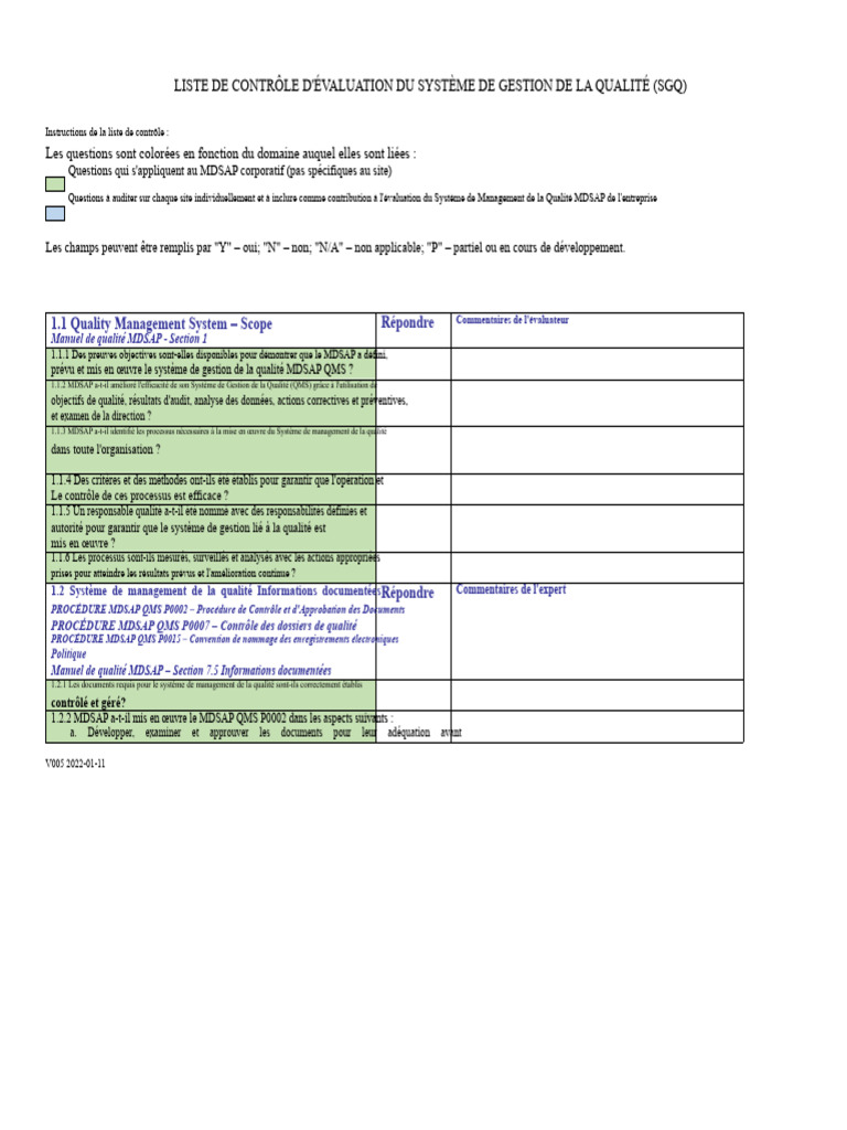Évaluation du Système de Gestion de la Qualité | PDF | Système de ...