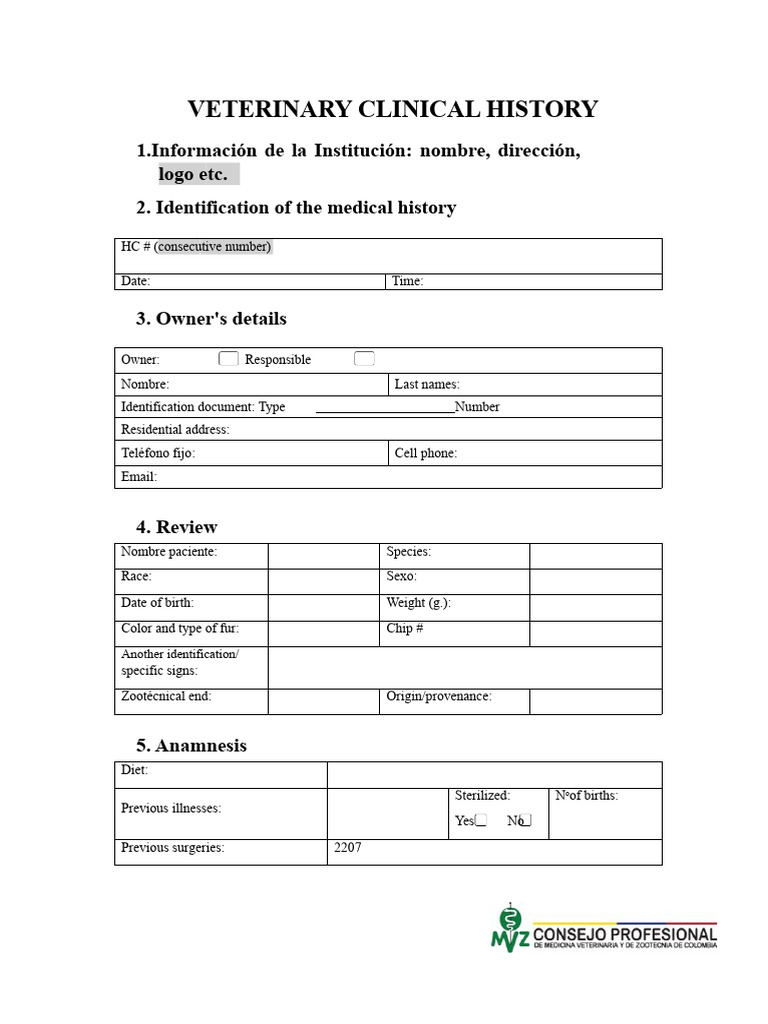 Veterinary Clinical History Template | PDF | Medical Diagnosis ...