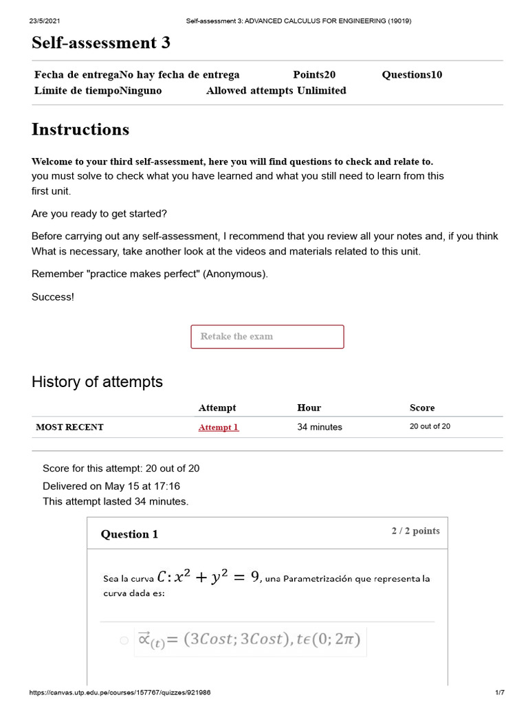 Advanced Calculus Self-Assessment 3 | PDF | Tests | Educational ...