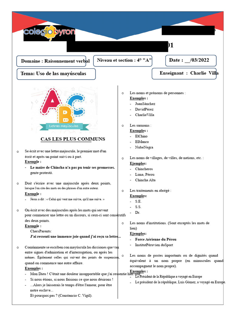 Utilisation des majuscules en espagnol | PDF | Pérou | Écriture bicamérale