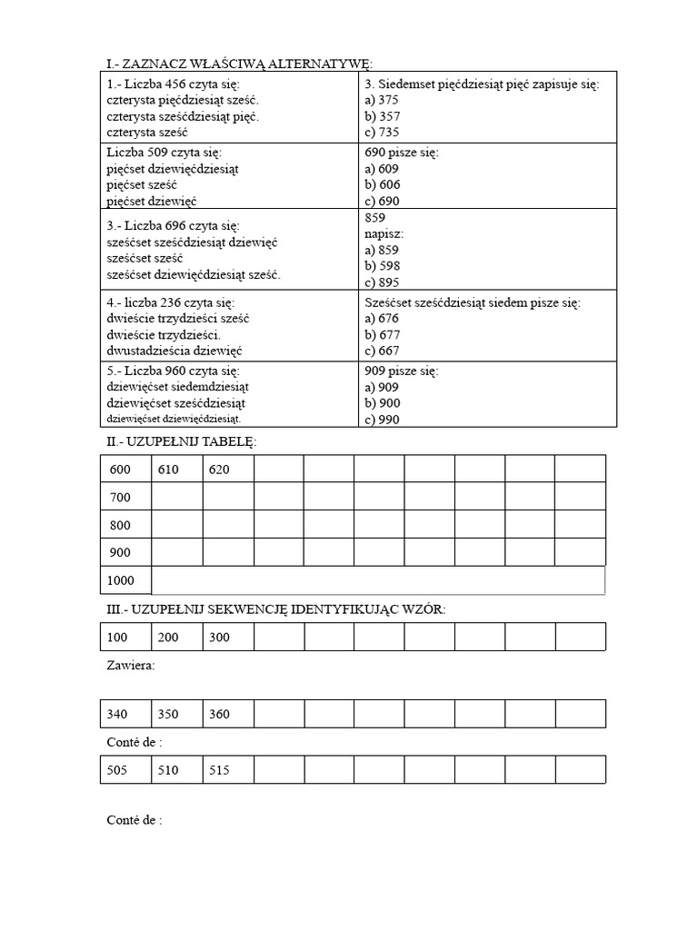 Działania Numeracji Do 999 | PDF